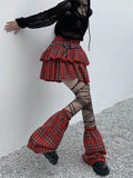 Girlary Women's Red Plaid Skirt Harajuku Y2k 90s 2000s Vintage Skirts Leg Cover 90s Gothic Streetwear Korean A-Line Mini Skirt Clothes