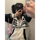 Girlary Y2K Gothic Vintage Zipper Women Sweater Embroidery Harajuku Hooded Cardigan Japanese 2000s Style Autumn Punk Knitwear