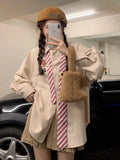 Girlary Harajuku Stripe Blouse with Tie Preppy Style Long Sleeve Button Up Shirts for Women Korean Fashion Autumn School Clothes