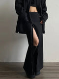 Girlary Sexy Zipper Split Out Black Skirt High Street Solid High Waist Long Skirts for Women Club Party Streetwear Fashion Trend