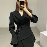 Girlary Spring Autumn Suit Dress Solid Color Irregular Bandage Fake Two Piece Dresses Design Chic Elegant Female Slim Women's Clothing