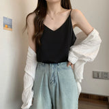Girlary Oversize Tank Top Women Summer New Basics Solid Vest Inner Wear Korean SATIN V-neck Pullover Camis Femal