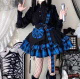 Girlary Victorian Gothic Lolita Plaid Bow Suspender Skirt Women Chic Love Button A-Line Mini Skirts Cute Girl Punk Style Y2k Party Skirt