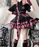 Girlary Victorian Gothic Lolita Plaid Bow Suspender Skirt Women Chic Love Button A-Line Mini Skirts Cute Girl Punk Style Y2k Party Skirt