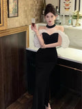 Girlary Sexy Off Shoulder Evening Party Dress French Elegant Bodycon Velvet Sleeveless Vestidos Robe Women Mesh Patchwork Clothes Summer