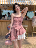 Girlary Japanese Vintage Y2k Mini Denim Dress Women Elegant Sexy Beach Even Party Dress New Style Fashion Sleeveless Dress 2024 Summer