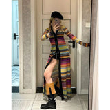 Girlary Colorful Striped Cardigan Mid Length Design Sense Summer New Style Temperament Sweet and Spicy Style Sun Protection Dresses