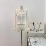 Girlary Kawail Knitted Cardigan Lace Basic Sweater Korean Fashion Women Aesthetic Knitwear Tshirt Spring Japanese Fashion Sweet