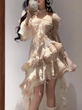 Girlary Elegant Fashion Tie Dye Dress for Women Y2k E-Girl Slim Waist 3D Ruffles Dresses 2025 Summer New Long Sleeve Vestidos Mujer