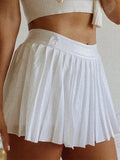 Girlary White Pleated Skirt Short Woman Elastic Waist Mini Skirts Sexy Mircro Summer Embroidery Mini Tennis Skirt New Preppy