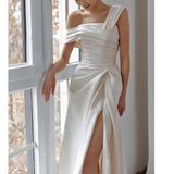 Girlary Sexy Split Wedding Dresses For Women 2024 Newest Simple Long Bridal Dress Elegant Long Soft Satin Vestidos