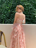 Girlary Summer Pink Floral Ruffle Dress Women French Seaside Holiday Sleeveless Strapless Woman Long Dresses New