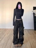 Girlary Y2K New American Fashion Leopard-print Baggy Jeans Men And Women Harajuku Vintage Pocket Overalls Street Wide Leg Casual Pants