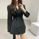 Girlary Spring Autumn Suit Dress Solid Color Irregular Bandage Fake Two Piece Dresses Design Chic Elegant Female Slim Women's Clothing