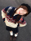 Girlary Sweater Women Retro College Style Kawaii Knitted Pullover Japanese Style Patchwork Autumn Winter Retro Casual Sweater