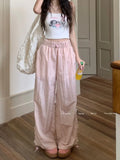 Girlary Pink Sweet Y2k Parachute Pants Women Korean Style Coquette Baggy Joggers Bow Harajuku Kawaii Cute Wide Trousers Casual