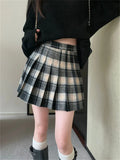 Girlary Mini Pleated Skirts Vintage Women Plaid Chic Daily Office Lady High Waist Slim Bodycon Retro New Autumn Casual