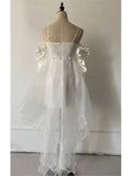 Girlary 2024 Spring Summer Elegant White Off Shoulder Fairy Dress Vintage Female Chic Princess Puff Dress Mesh Puff Dress Party Dress