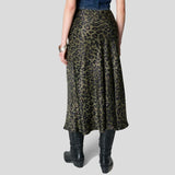 Girlary Womens Leopard Print Long Skirt Autumn Summer Spring 2024  High Waist Leopard Satin Maxi Skirt for Woman Clothing