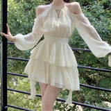 Girlary  Elegant Luxury Dresses for Women Fairycore Casual Chiffon Dress Sweet Short Skirt Fashion Summer White Mini Dress Slim