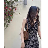 Girlary French Hepburn Style Tea Break Suspender Dress Female Spring and Summer Temperament Goddess Fan Design Sense Niche Long Skirt