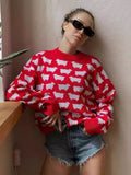 Girlary O-neck Alpaca Printed Sweater Women's Loose Casual Mid Length  Retro Sweater Autumn Winter New Warm Pullover Top