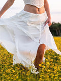 Girlary White Ruffled Patchwork Long Skirt See-Through For Women Split Summer Beach Holiday Maxi Skirt Women's Fashion Y2k Skirt
