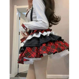 Girlary Plaid Patchwork Design Y2k Lolita Dress Sets Halloween Uniform Kawaii Mini Skirt Cosplay Anime Three Pieces Suit For Women