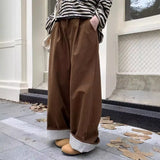 Girlary Autumn Contrasting Striped Pants Women's New Loose Casual Elastic Waist Wide Leg Casual Pants Female Clothing