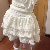 Girlary Kawaii Ruffle Mini Skirt Sweet Lace Japanese Patchwork Cake Skirt Women Cutecore Lolita Short Skirts Aesthetics Fashion