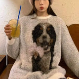 Girlary Loose Sweater Jacquard Puppy Round Neck Lazy Autumn Winter New Sweater Pullover Joker Fashion Top