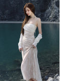 Girlary Elegant Lace Bandage Wedding Dresses Summer Spaghetti Straps Evening Party Prom Vestido Women Solid A-line Holiday Clothes