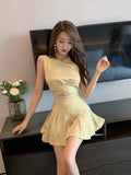 Girlary Two Piece Sets Women Sexy Elegant Crop Tank Tops Bandage Camis Slim Sleeveless Mini Skirts Summer Female Suits Fashion