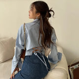 Girlary Korean Style Korean Chic Spring New Design Back Strap T-shirt Top Slim Fit and Thin Long-sleeved T-shirt Women