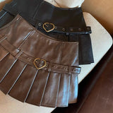 Girlary party look snspos Harajuku Y2k Skirt American Hot Girl PU Leather Pleated Skirt Retro Gothic Black Mini Skirt Slimming High Waist and Hip Skirts