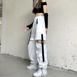 Girlary Korean Detachable Y2k Pants Casual Loose Solid High Waist Patchwork Hollow Out Pantalones Draw String Punk Wide Leg Pant