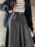 Girlary Women's A-line Black Pleated Skirt Vintage 90s Aesthetic Y2k Grey Long Skirt Harajuku Korean Skirts 2000s Clothes 2024