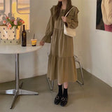 Girlary 2024 New Arrival Spring  Preppy Style Women Loose Casual A-line Ruffled Patchwork Mid-calf Mori Girl Butterfly Sleeve Dress V907