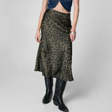 Girlary Womens Leopard Print Long Skirt Autumn Summer Spring 2024  High Waist Leopard Satin Maxi Skirt for Woman Clothing