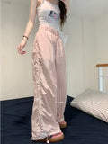 Girlary Pink Sweet Y2k Parachute Pants Women Korean Style Coquette Baggy Joggers Bow Harajuku Kawaii Cute Wide Trousers Casual