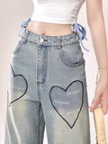 Girlary 2024 Blue Dopamine Pants Women's Fashion Harajuku Instagram Style High Waist Straight Leg Jeans Baggy Denim Trousers