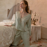 Girlary Sexy Sleepwear Women's New Spring and Autumn Ice Silk Pure Desire Style Lace Pants Home Suit Set Summer