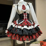 Girlary Plaid Patchwork Design Y2k Lolita Dress Sets Halloween Uniform Kawaii Mini Skirt Cosplay Anime Three Pieces Suit For Women