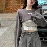 Girlary O Neck Chain Irregular Y2k Sweatshirts Fashion Korean Crop Tops Harajuku Punk Gothic Streetwear Women's Clothing Camis Suit