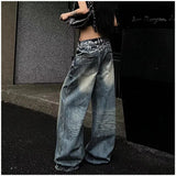 Girlary Summer Womens Jeans Blue High Waist Baggy Casual Vintage Design Sense Straight Y2K Pants Street American Wide Leg Denim Trouser