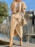 Girlary Fashion Two Piece Sets Outfits Office Lady Tracksuit Street Wear Cargo Set Long Sleeve Jacket and Wrap High Split Skirts Suit