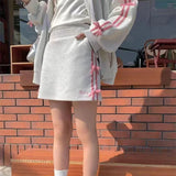 Girlary Japanese Vigorous Girl Zipper Bow Individuality Embroidered With Sweet Velvet Padded Harajuku Wind Hooded Skirt Female Students