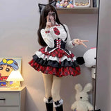 Girlary Plaid Patchwork Design Y2k Lolita Dress Sets Halloween Uniform Kawaii Mini Skirt Cosplay Anime Three Pieces Suit For Women