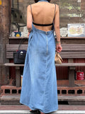 Girlary Skirt Y2k Spring and Summer Do Old Wash Sleeveless Halter Denim Women's Dresses Simple Dresses for Women