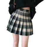 Girlary Mini Pleated Skirts Vintage Women Plaid Chic Daily Office Lady High Waist Slim Bodycon Retro New Autumn Casual